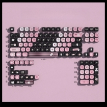 Black Pink Kitten 104+18 Clear PC+PBT Dye-subbed Pudding Jelly Keycaps Set OEM Profile Mechanical Keyboard